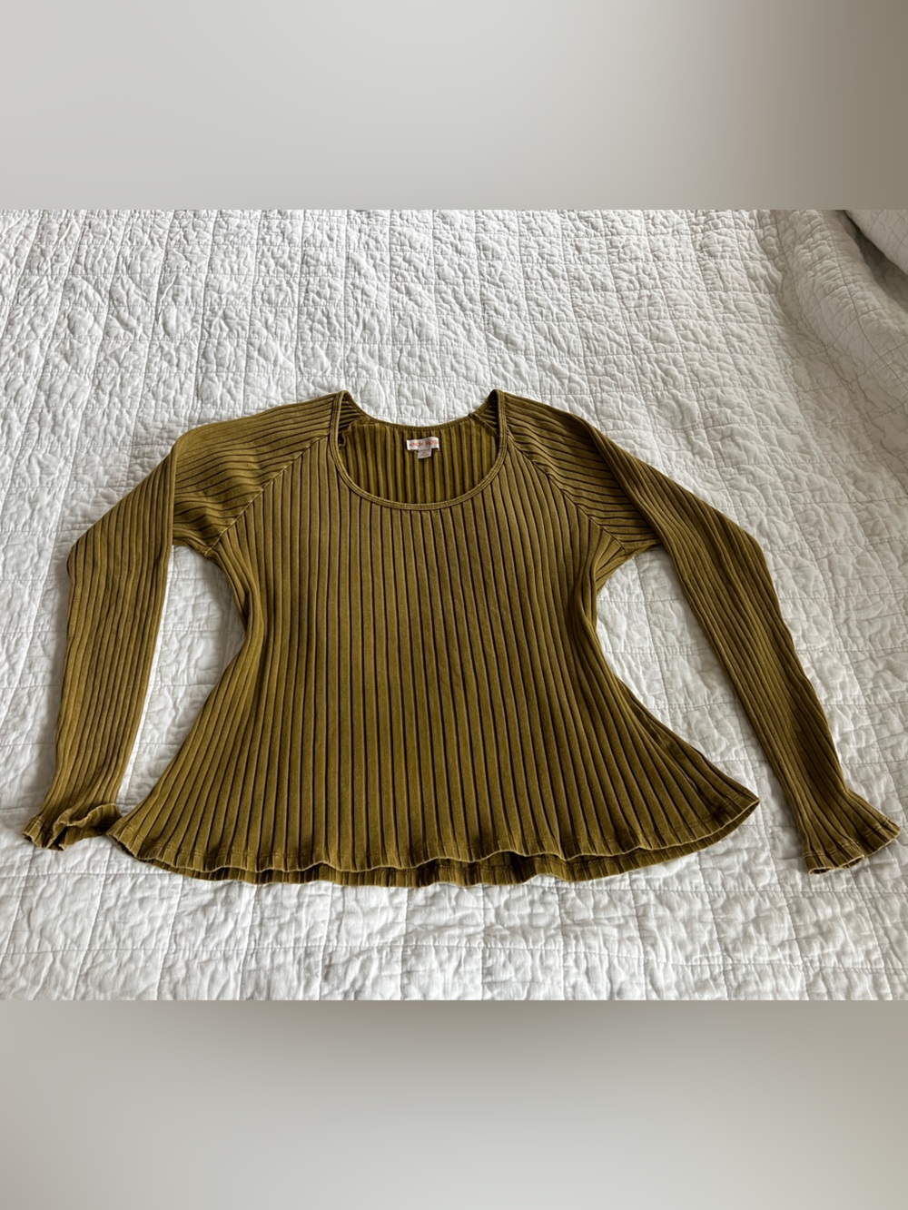 Knox Rose Olive Ribbed Long-Sleeve Scoop Neck Top